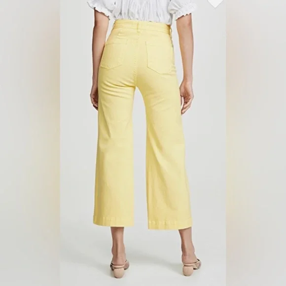 Veronica Beard Cynthia Gaucho CROP WIDE LEG JEANS Denim 12.5” Yellow sz 24 - Picture 6 of 13